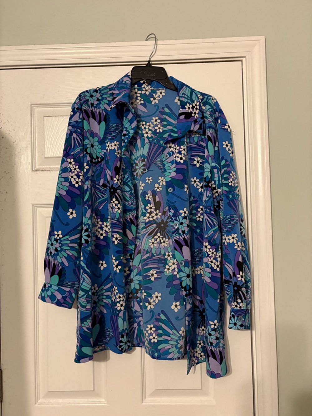 Blue floral button down blouse